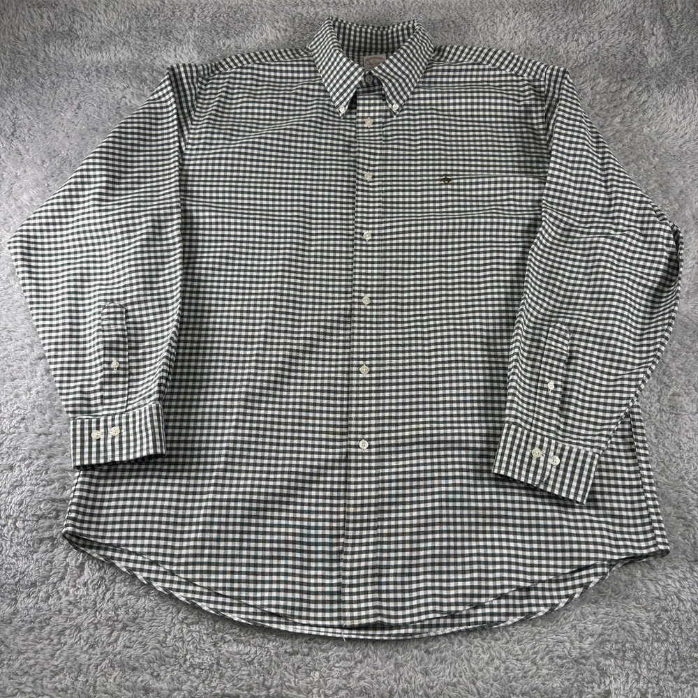 Brooks Brothers Madison Fit Gingham Shirt Mens XL Green White Non-Iron Supima - Picture 2 of 9